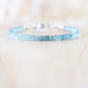 Natural Zircon Dainty Bracelet In Sterling Silver, Gold Or Rose Gold Filled, Delicate Blue Gemstone Stacking Bracelet, 3.5mm Faceted Beads