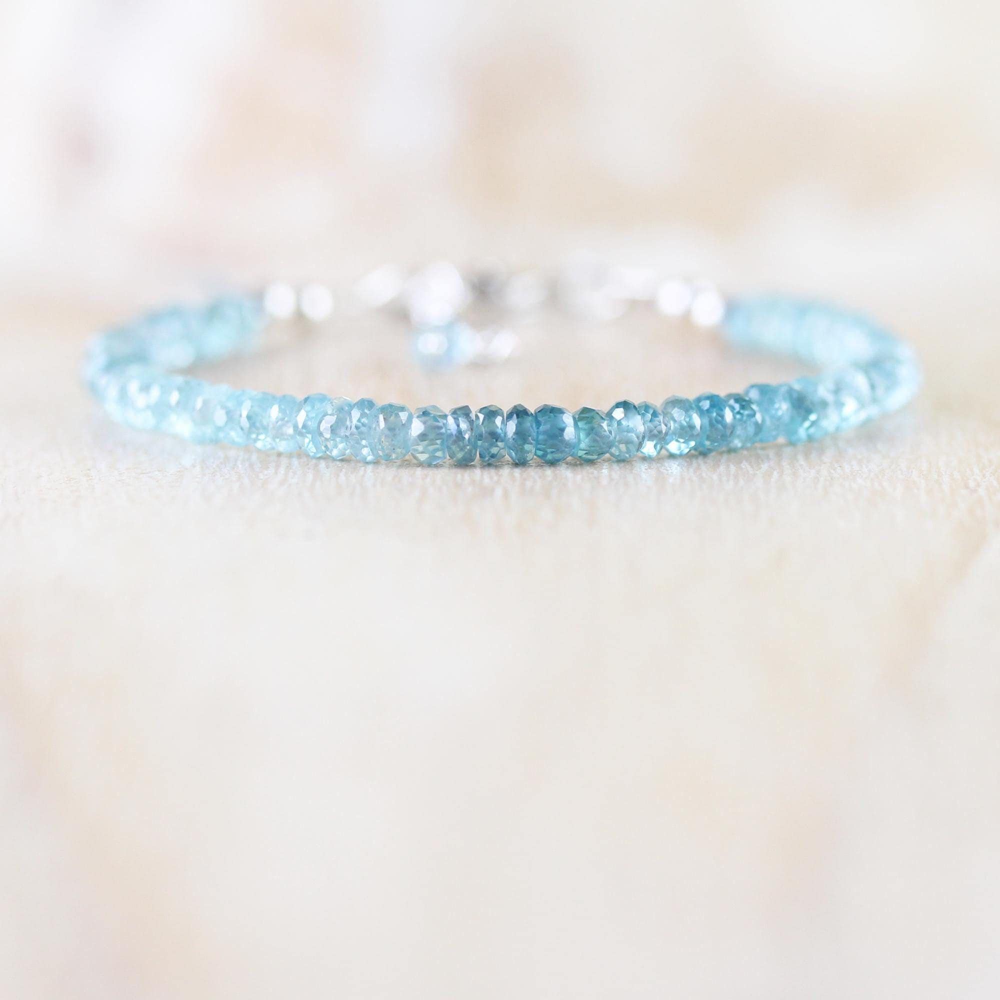 Natural Zircon Dainty Bracelet In Sterling Silver, Gold Or Rose Gold Filled, Delicate Blue Gemstone Stacking Bracelet, 3.5mm Faceted Beads