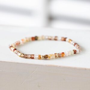 Natural Zircon Stretch Bracelet: Dainty Natural Gemstone Cube Beads Natural Zircon Stretch Bracelet: Dainty Natural Gemstone Cube Beads
