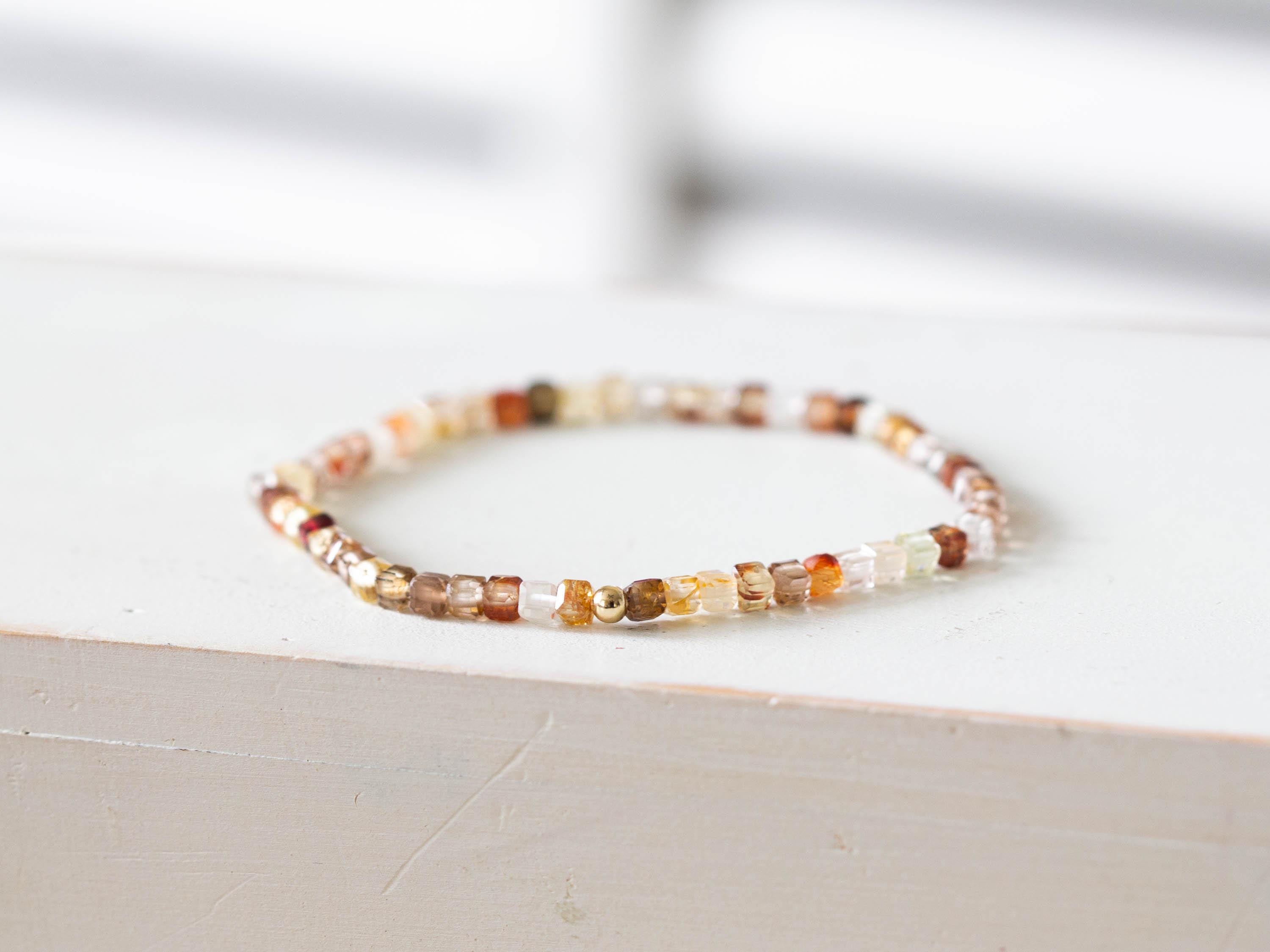 Natural Zircon Stretch Bracelet: Dainty Natural Gemstone Cube Beads
