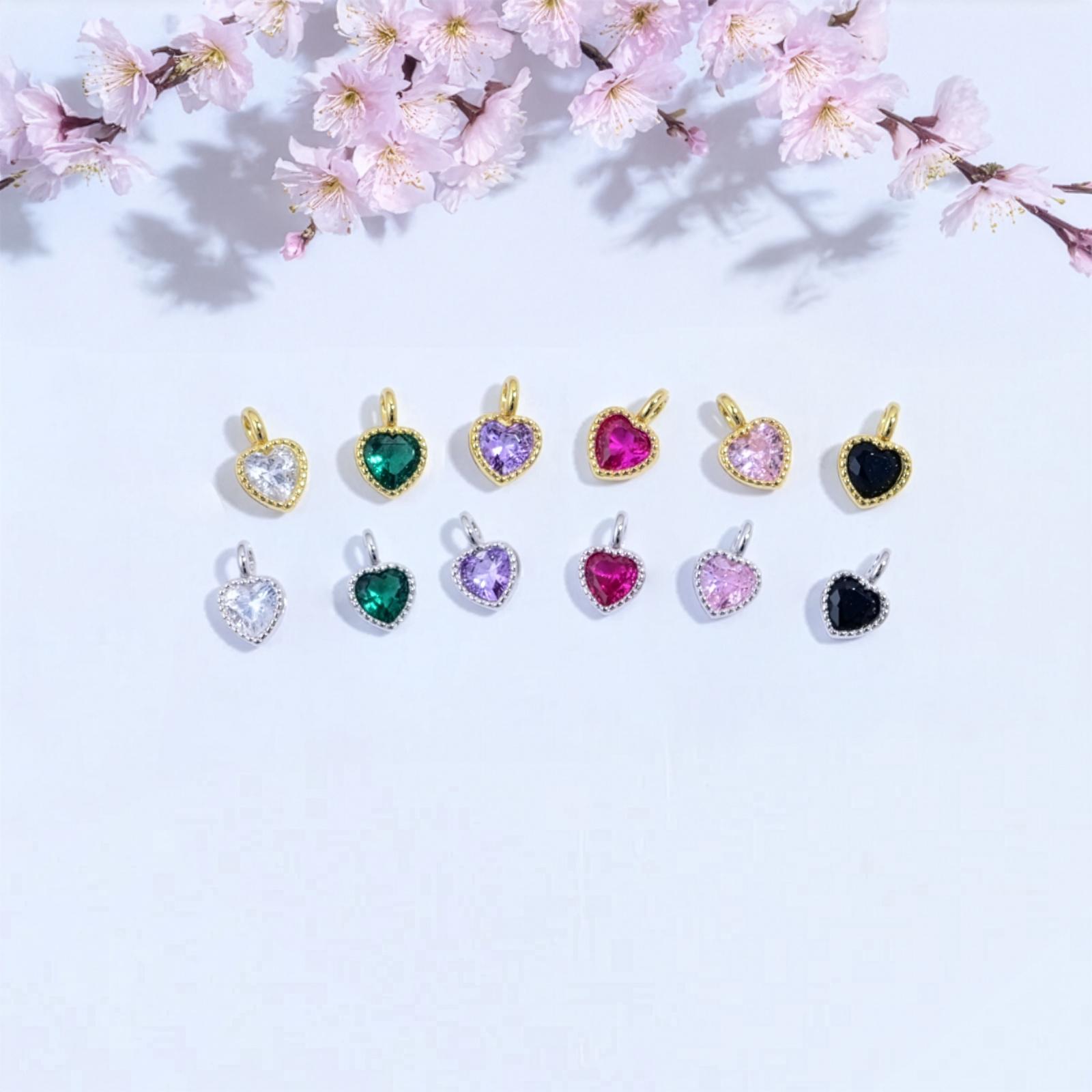 S925 Heart Charms Small Pendant, Colored Zircon Mini Drop Charm For Bracelet Necklace, Jewelry Making Accessories, 6mm, 1mm Hole S925 Heart Charms Small Pendant, Colored Zircon Mini Drop Charm For Bracelet Necklace, Jewelry Making Accessories, 6mm, 1mm Hole