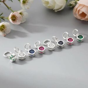 S925 Sterling Silver Zircon Round Charms 5x3.5mm Blue Hot Pink Green White Accents, Bracelet Necklace Jewelry Making Pendants, Diy Findings