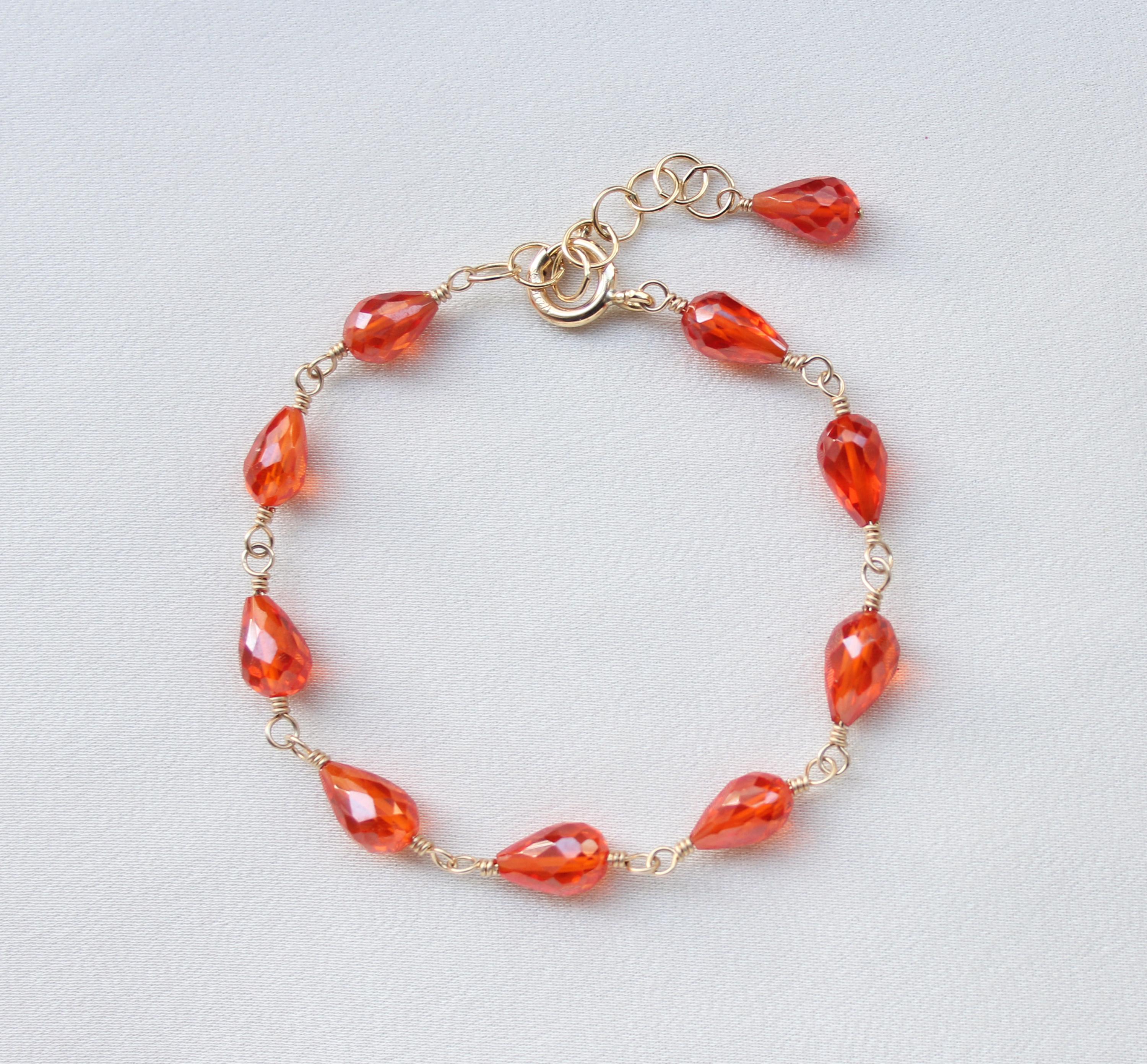 Vivid Orange Zircon Bracelet: 14k Gold Filled Or Sterling Silver