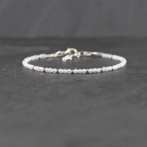 White Zircon Bracelet In Sterling Silver, Gold Or Rose Gold Filled With Dainty 2 To 2.2mm Faceted Natural Gemstone Beads White Zircon Bracelet In Sterling Silver, Gold Or Rose Gold Filled With Dainty 2 To 2.2mm Faceted Natural Gemstone Beads