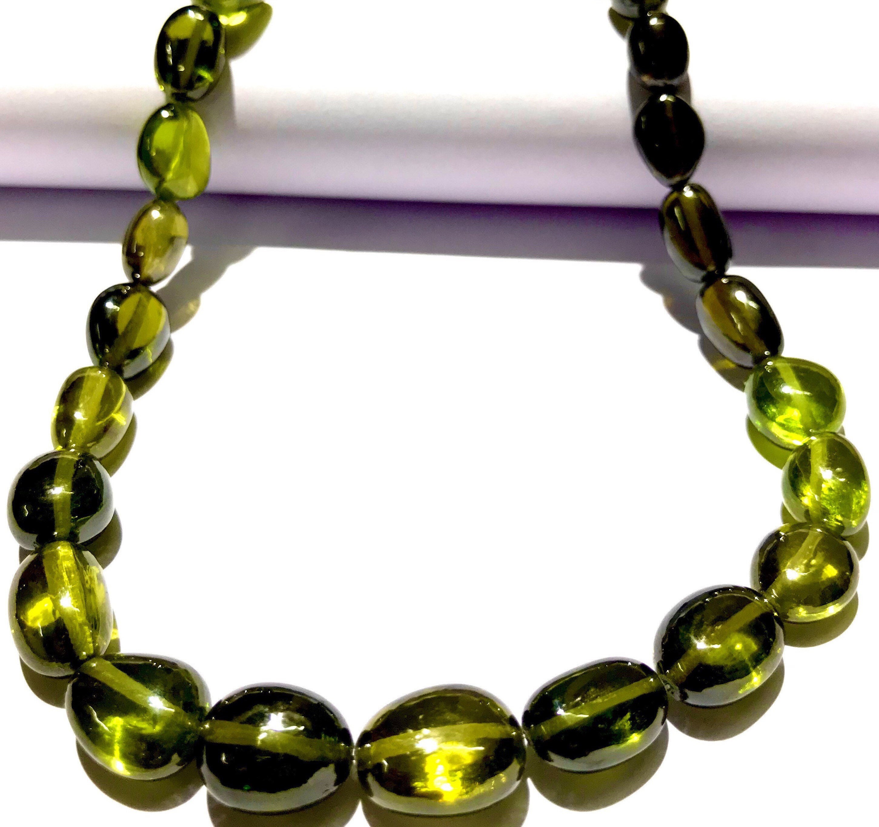 Aaaa+ Extremely Gorgeous~~green Zircon Smooth Nugget Beads Smooth Green Zircon Gemstone Beads Multi Green Zircon Nuggets Graduated Necklace