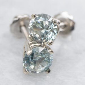 14K White Gold Blue Zircon Stud Earrings, 2.45 Carats