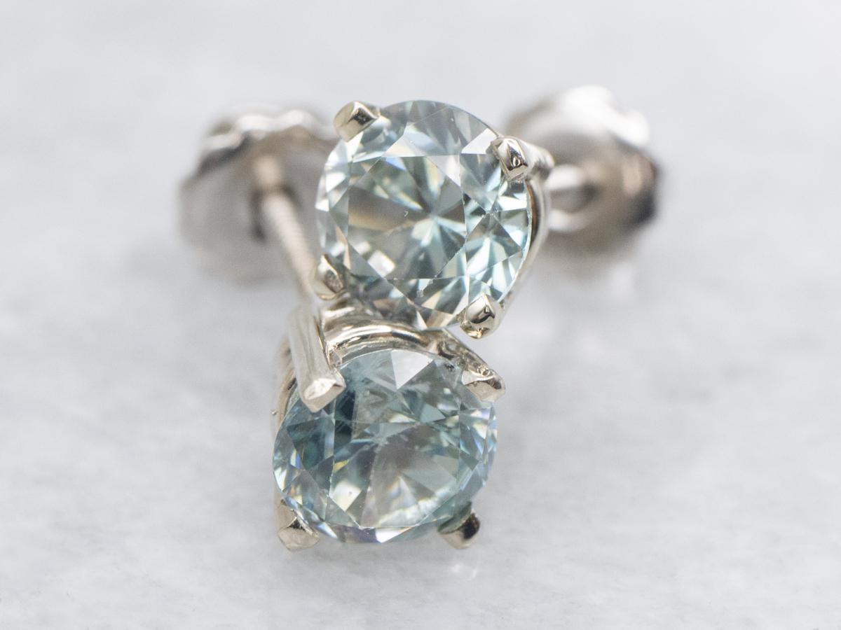 14k White Gold Blue Zircon Stud Earrings, 2.45 Carats 14k White Gold Blue Zircon Stud Earrings, 2.45 Carats