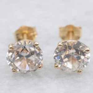 14K Yellow Gold White Zircon Stud Earrings