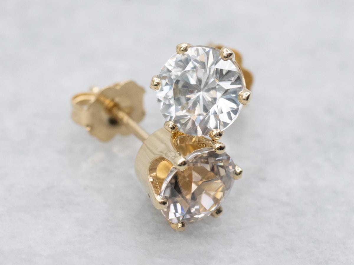 14k Yellow Gold White Zircon Stud Earrings (3.53 Carats)