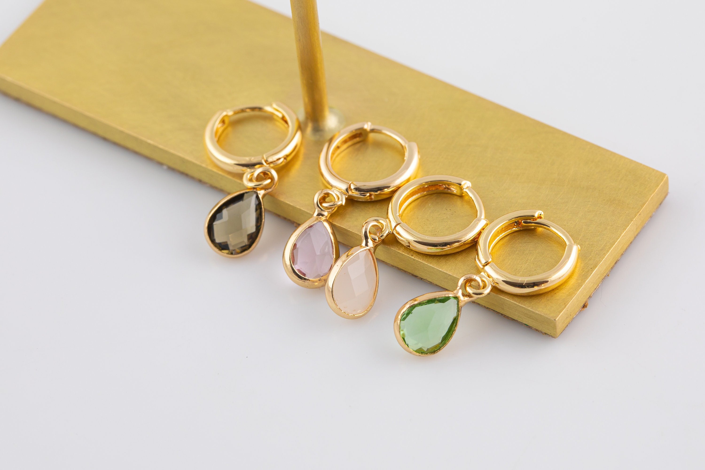 18k Gold Zircon Stone Earrings, Waterproof, Mothers Day Gift, Handmade Jewelry Earrings, Perfect Gift For Her, Birthday Gift Idea