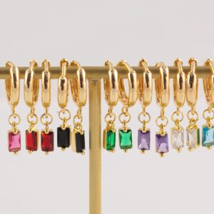 18K Gold Zircon Stone Earrings, WATERPROOF, Mothers Day Gift, Trend Colorful Earrings, Perfect gift for her, Birthday Gift Idea, Gemstone