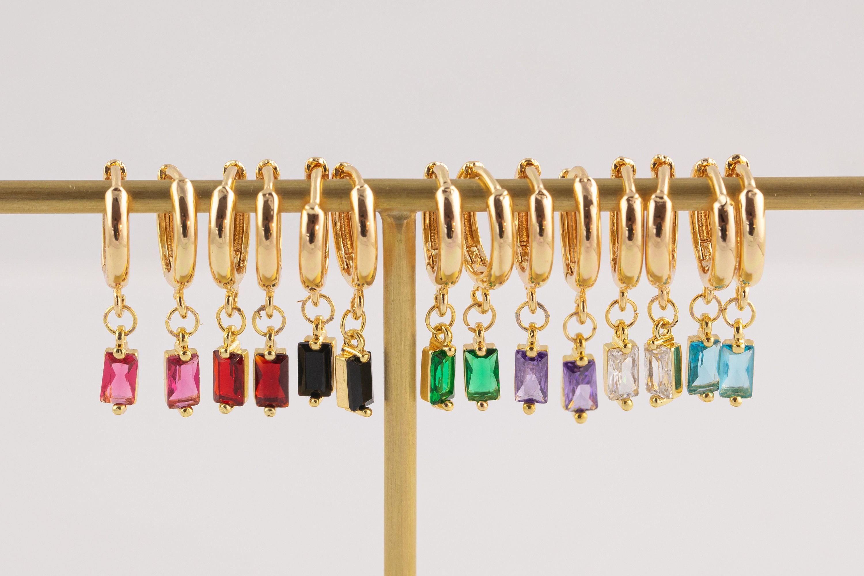 18k Gold Zircon Stone Earrings, Waterproof, Mothers Day Gift, Trend Colorful Earrings, Perfect Gift For Her, Birthday Gift Idea, Gemstone