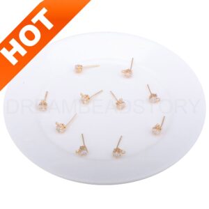 2-100 Pcs Cz Earring Post Lots Bulk Supply 14k Gold Plated Zircon Star Charm Blank Stud Setting With Closed Ring