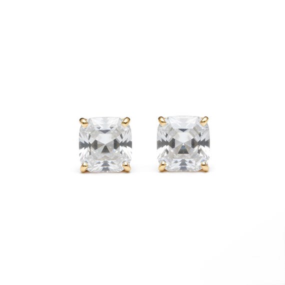 Asscher Cut Zircon Stud Earrings: 925 Sterling Silver - Wedding Gift - Solitaire - Unisex Christmas Earrings