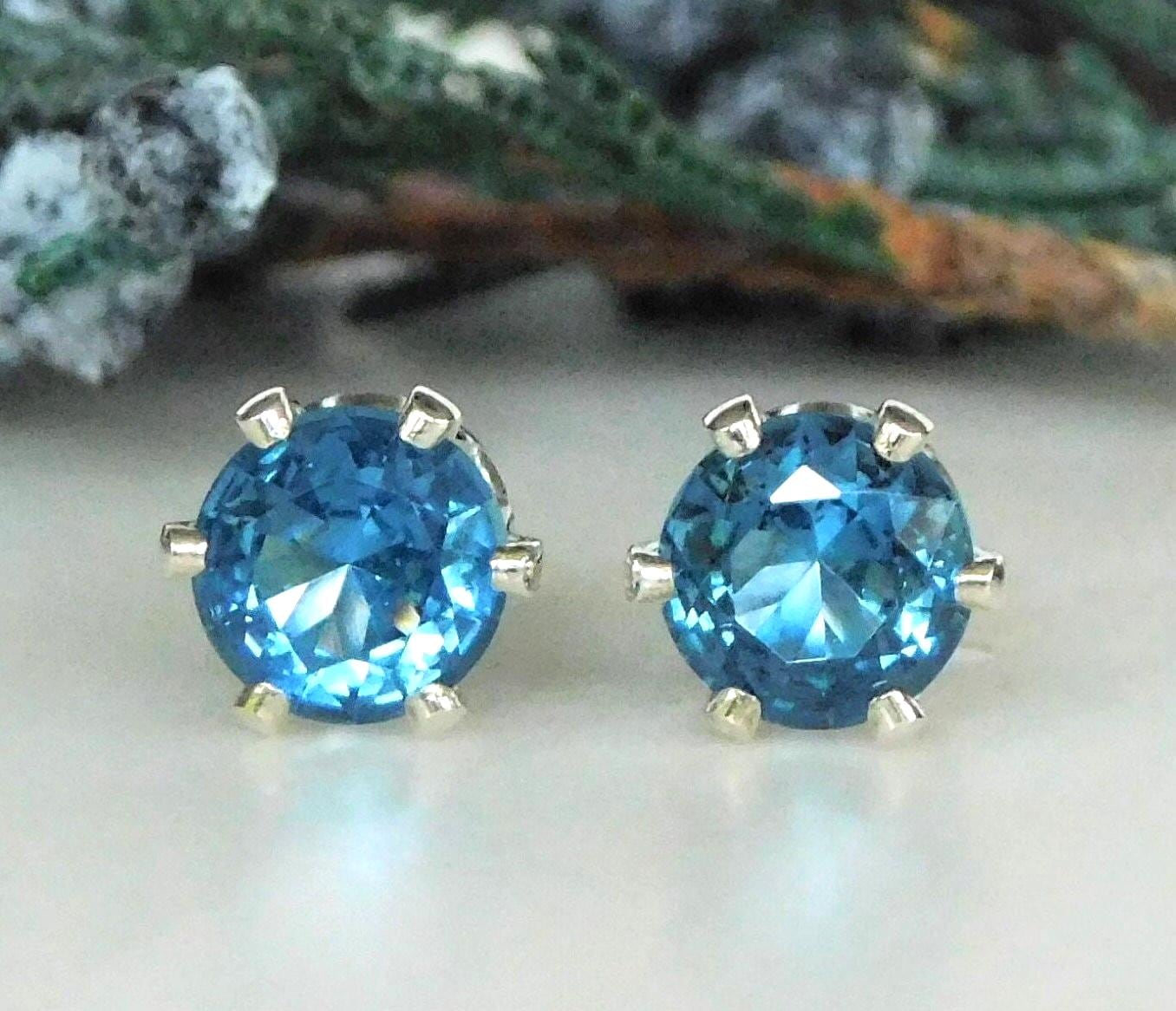 Blue Zircon 4mm 5mm 6mm Stud Earrings: Second Hole Studs, December Birthstone