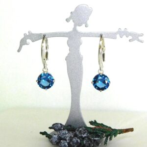 Blue Zircon 8mm Drop Earrings: Sterling Silver, December Birthstone
