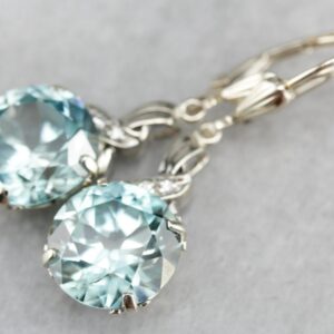 Blue Zircon and Diamond Drop Earrings, Bridal Jewelry, Anniversary Gift, Gemstone Earrings