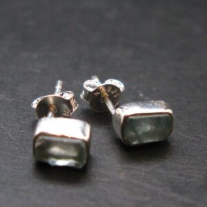 Blue Zircon Silver Stud Earrings From Cambodia - 1.27 Grams