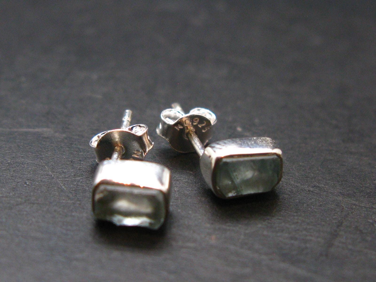 Blue Zircon Silver Stud Earrings From Cambodia - 1.27 Grams