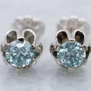 Buttercup Blue Zircon Stud Earrings, 14K White Gold, Bridal Jewelry