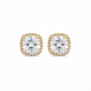 Cushion Halo Stud Earrings – 925 Sterling Silver, Zircon, Art Deco Style