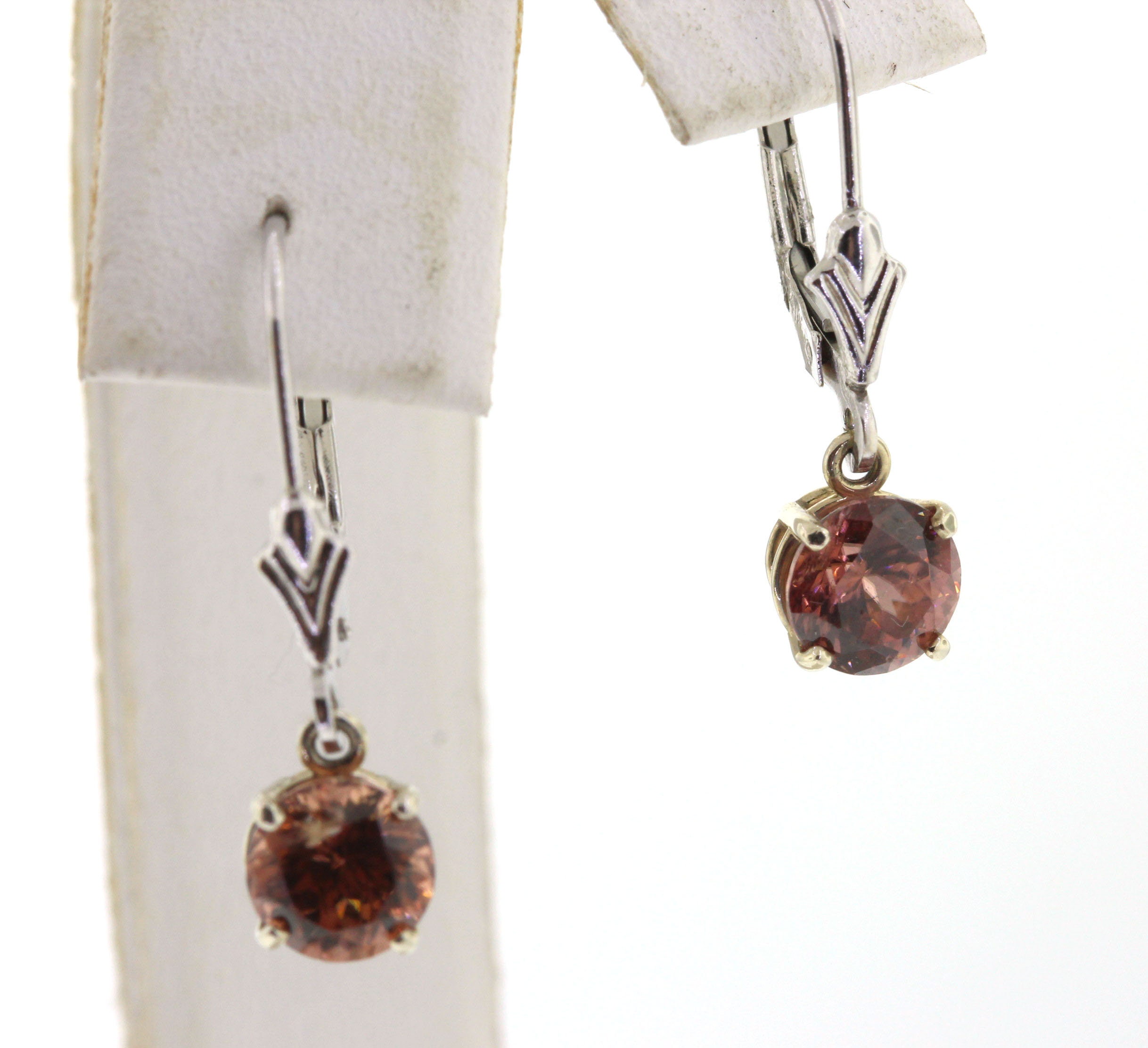 Zircon Earrings, Custom White Gold Imperial Zircon Dangle Earrings, Handmade Zircon Leverback Earrings