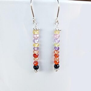 Zircon Gemstone Earrings Sterling Silver, Stick Earrings, Tiny Rondelle Earrings, 2 Inch Earrings, Colorful Skinny Earrings, Zircon Jewelry