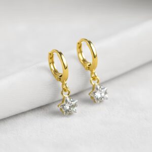 Minimalist Gold Huggie Earrings Zircon Drops Dainty Dangle Earrings Everyday Hoops