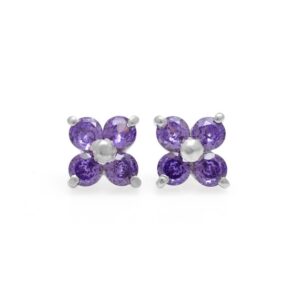Natural Amethyst Floral Studs, 925 Sterling Silver, Girls Earrings, Gift For Her