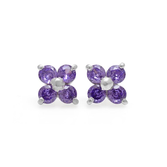 Natural Amethyst Floral Studs, 925 Sterling Silver, Girls Earrings, Gift For Her