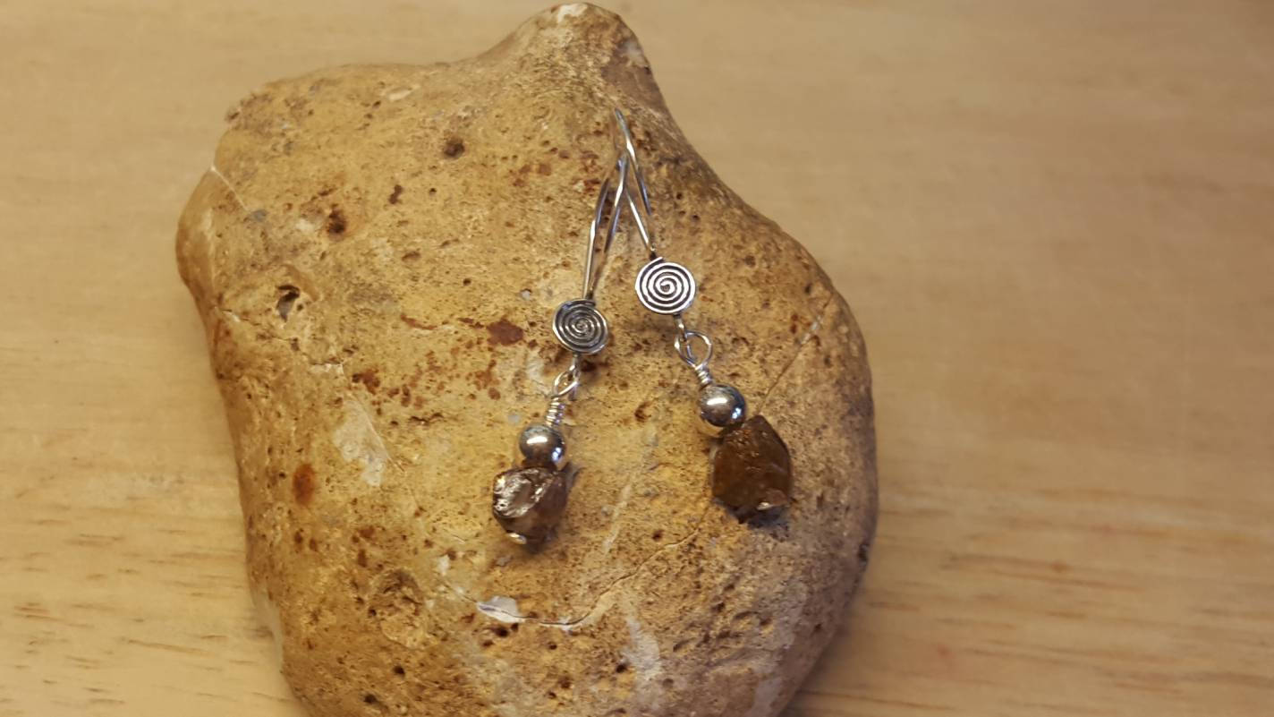Raw Zircon Earrings. Sterling Silver Small Minimalist Dangle Earrings. December Birthstone. Reiki Jewelry Uk. 11th Anniversary Gemstone.