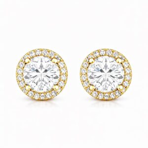 Round Zircon Halo Stud Earrings: 925 Sterling Silver, Anniversary Gift, Women Jewelry