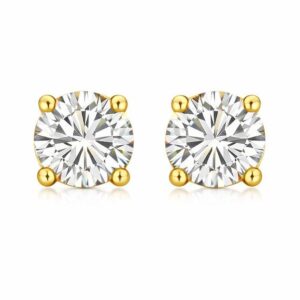 Round Zircon Stud Earrings: Minimalist Solitaire Earrings, 925 Sterling Silver, 4 Prong Setting