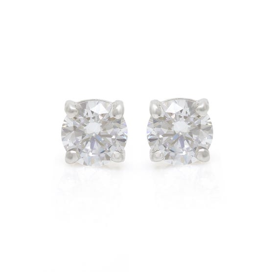 Round Zircon Studs - 925 Sterling Silver - Solitaire Studs - Minimalist Jewelry - Wedding Gift