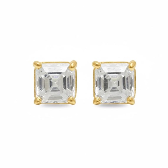 Sterling Silver Asscher Cut Zircon Studs - Minimalist - Wedding Gift - Unisex Earrings