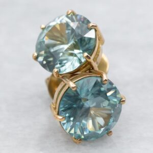 Teal Blue Zircon 18K Gold Stud Earrings, 14.43 Carats