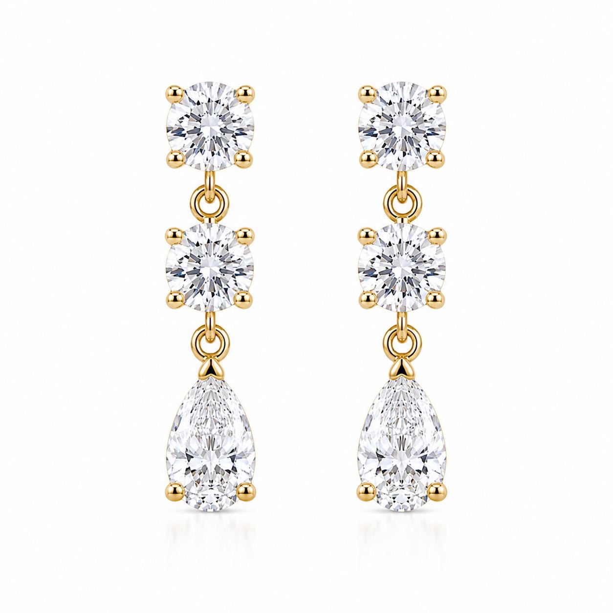 Three-stone Zircon Drop Studs - 925 Sterling Silver - Anniversary Gift - Earring For Women Three-stone Zircon Drop Studs - 925 Sterling Silver - Anniversary Gift - Earring For Women