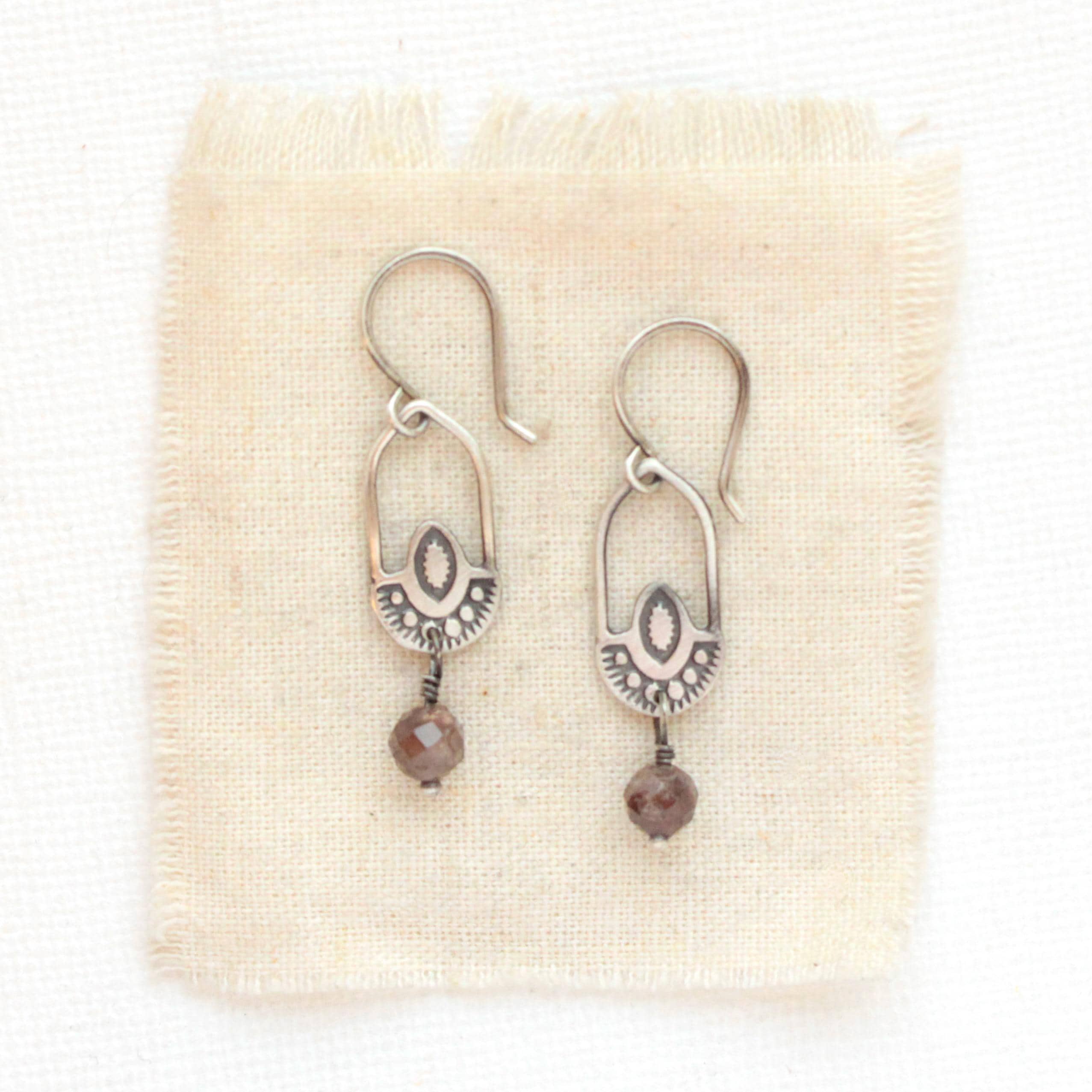 Wanderer Hoop Brown Zircon Earrings, Boho Sterling Silver Earrings, Fall Style, Gemstone Earrings, Dainty Earrings