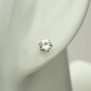 White Zircon Earrings, Natural Zircon Gemstones in 14KT White Gold Earrings, Screw on Posts, Stud Earrings, Round Faceted Clear Zircons