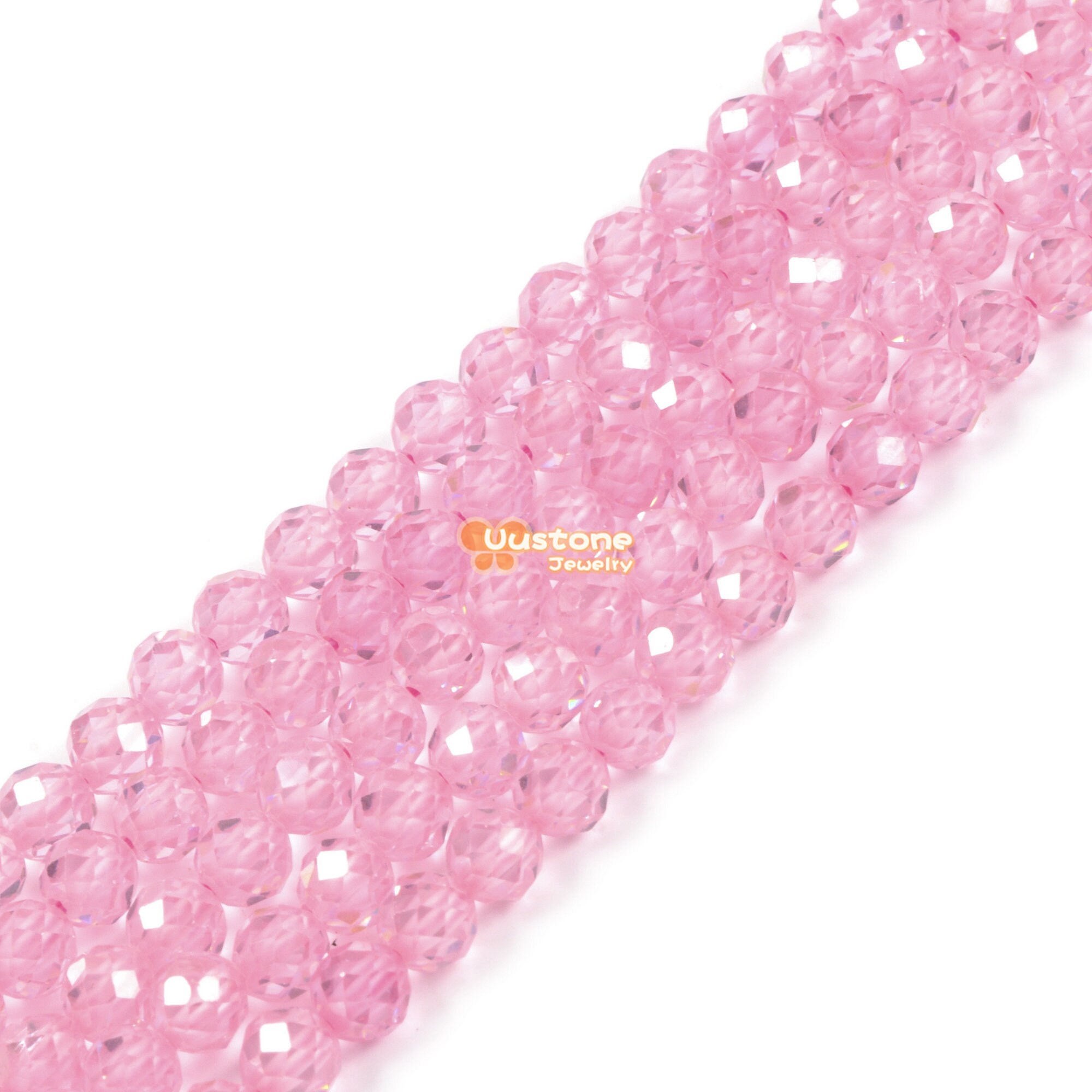 02762 4mm Faceted Pink Lab Zircon Round Sphere Loose Beads Diy Jewelry Making Strand 15.5-16"