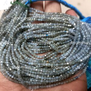 13 Inch strand, AAA Quality, Natural Blue Zircon Faceted Cube. 2.5mm