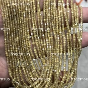 13 Inch strand, AAA Quality, Natural Yellow Zircon Faceted Cube. 2.5mm