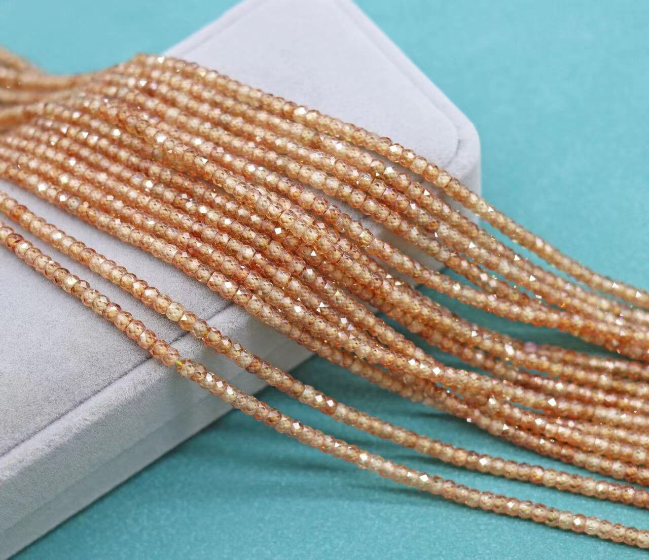 2x3mm Faceted Rondelle Champagne Zircon Beads,zircon Faceted Beads Bulk Supply,small Size Beads,15 Inches One Starand