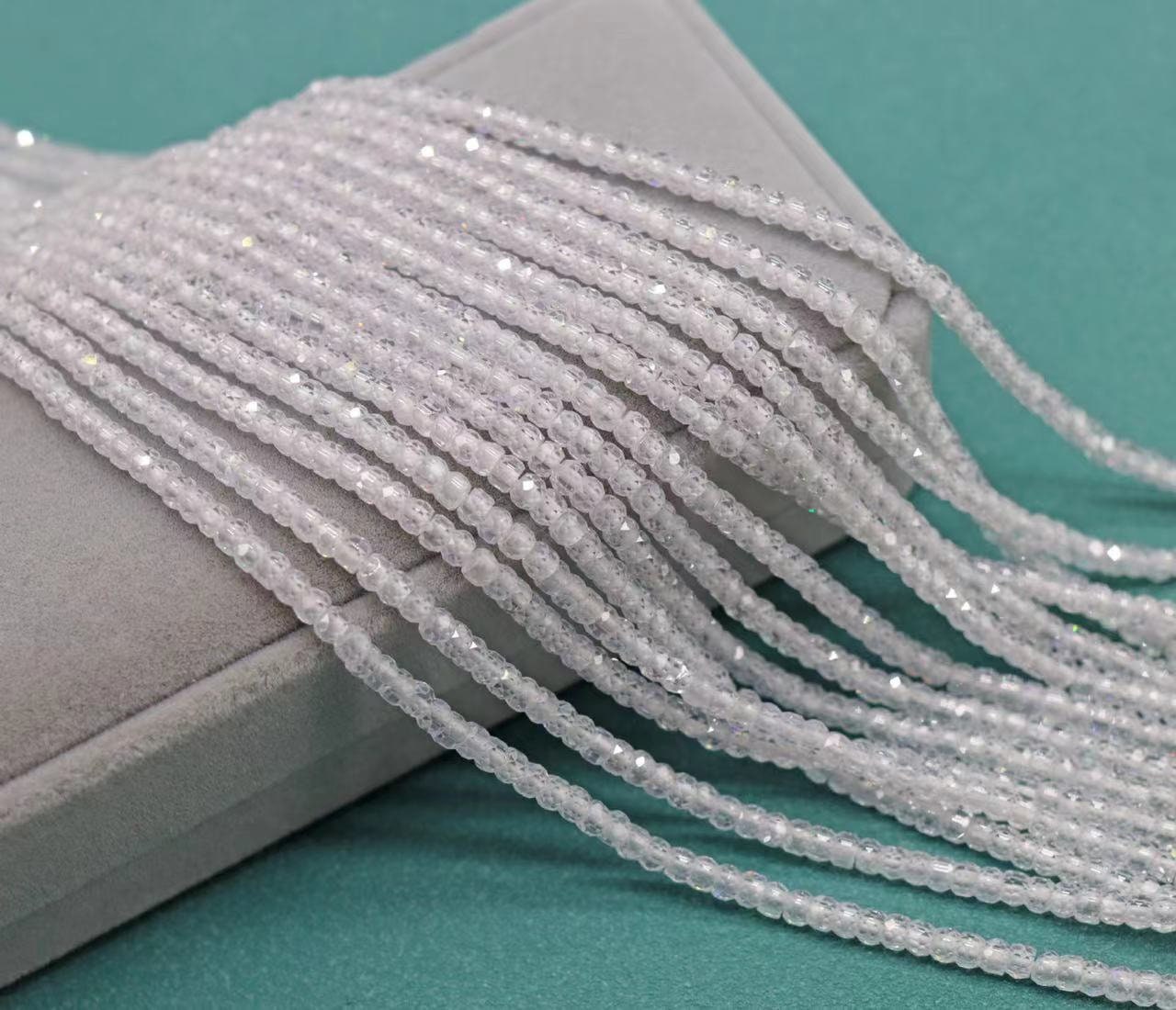 2x3mm Faceted Rondelle White Zircon Beads,zircon Faceted Beads Bulk Supply,small Size Beads,15 Inches One Starand