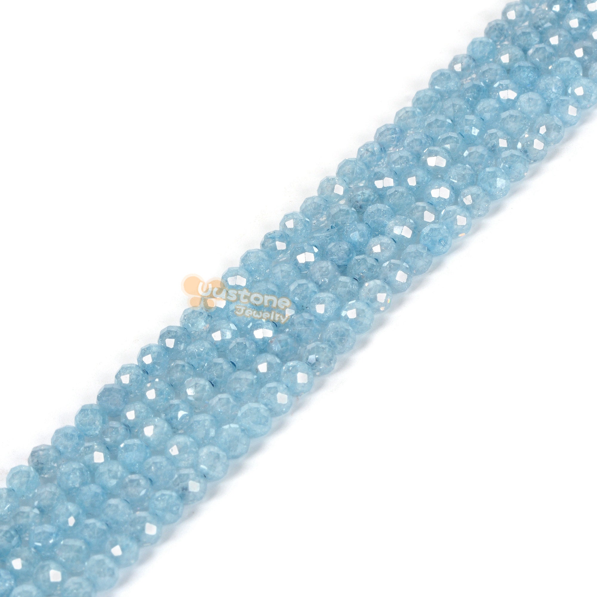 3mm To 4mm Aqua Blue Crackle Lab Zircon Faceted Round Loose Beads Strand 15.5-16" Diy Jewelry Making