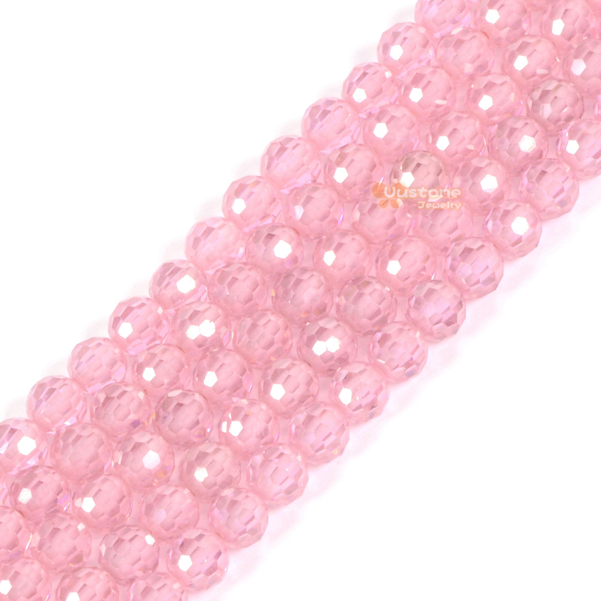 6mm Faceted Pink Lab Zircon Round Ball Loose Beads Diy Jewelry Making Beads Strand 15.5-16"