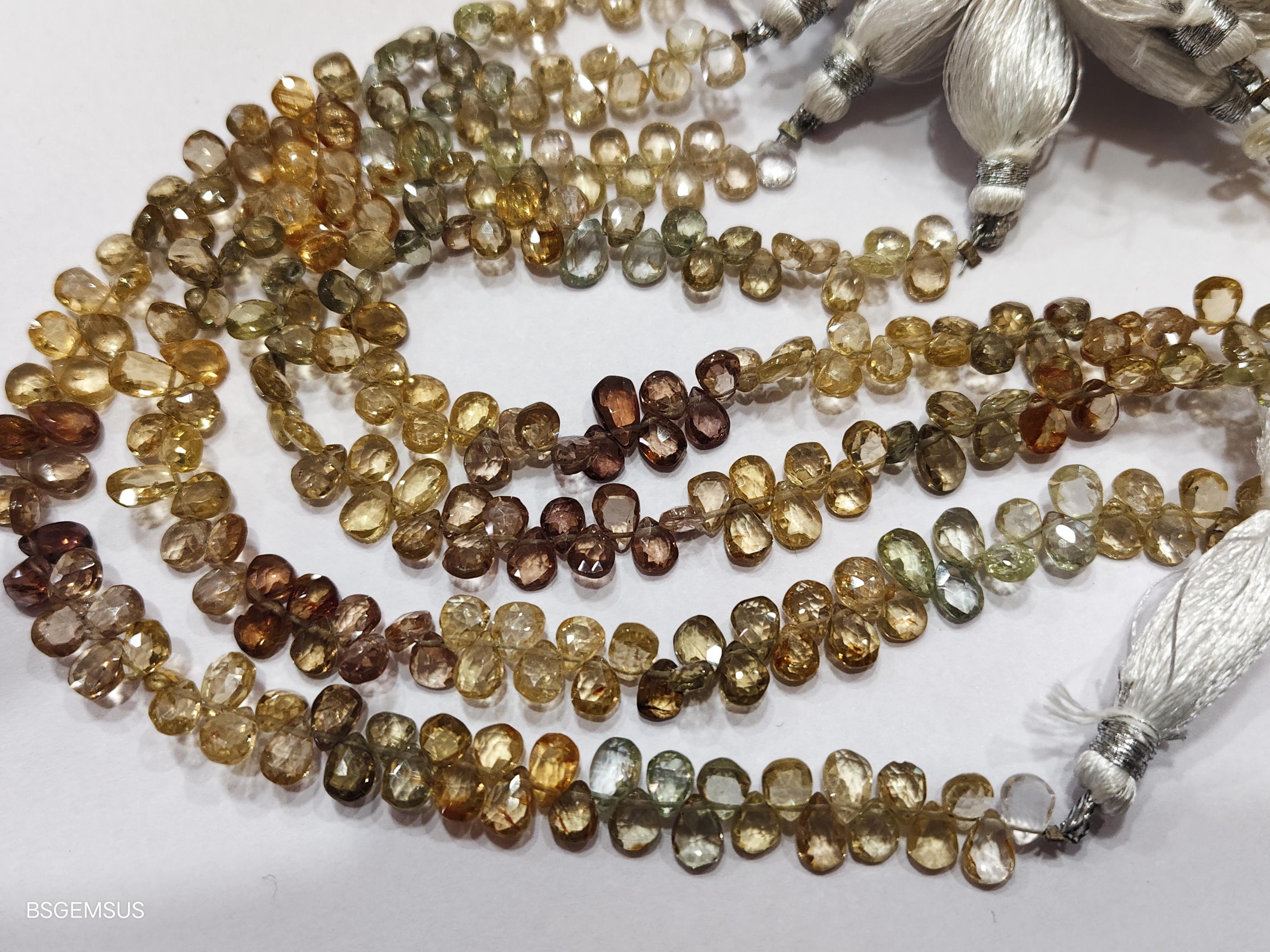 7 Inches Strand, Finest Quality, Natural Multi Zircon Shaded Faceted Pear, Size 6-7mm