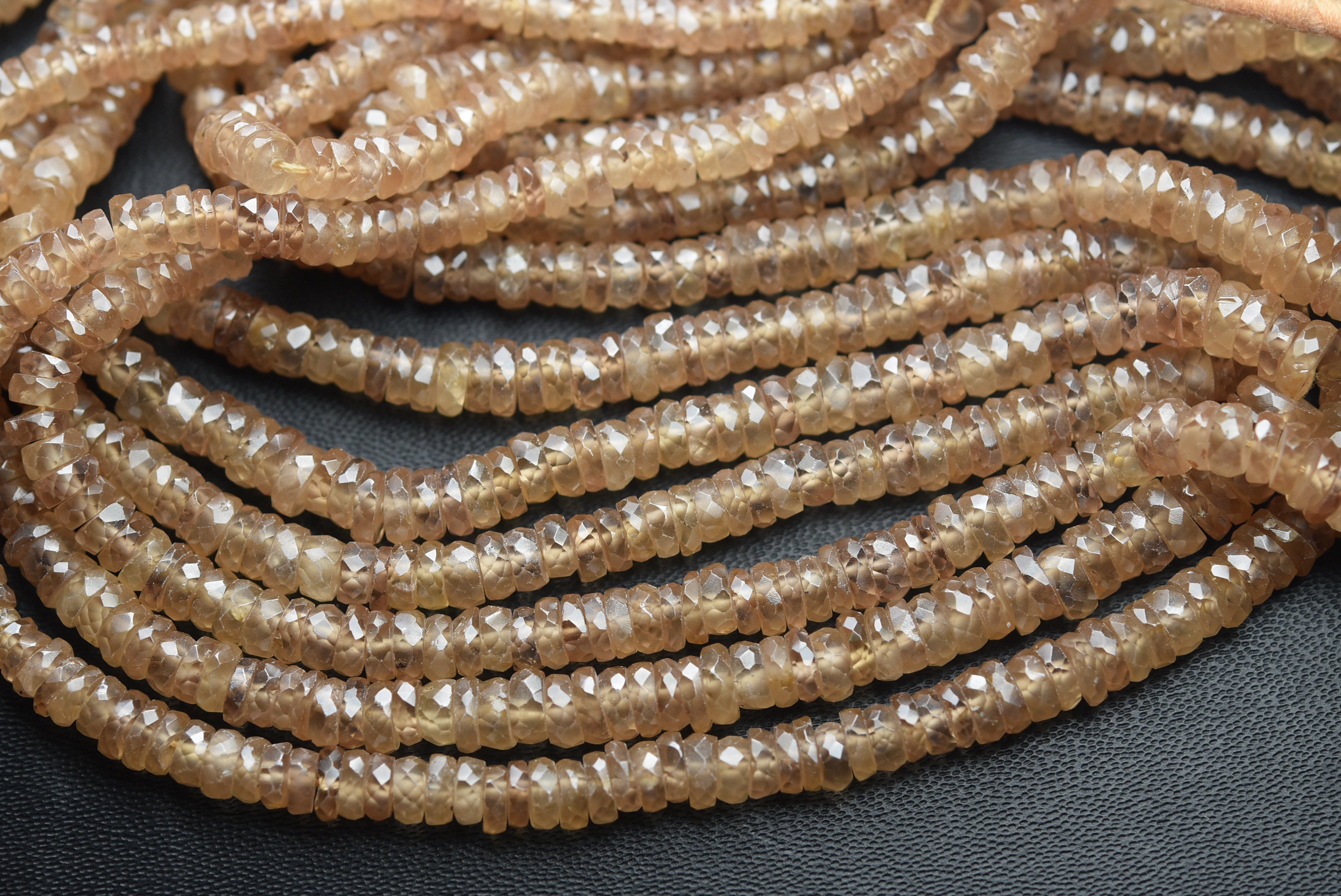 8 Inches Strand,finest Quality,natural Champange Zircon Faceted Button,size 4-5mm
