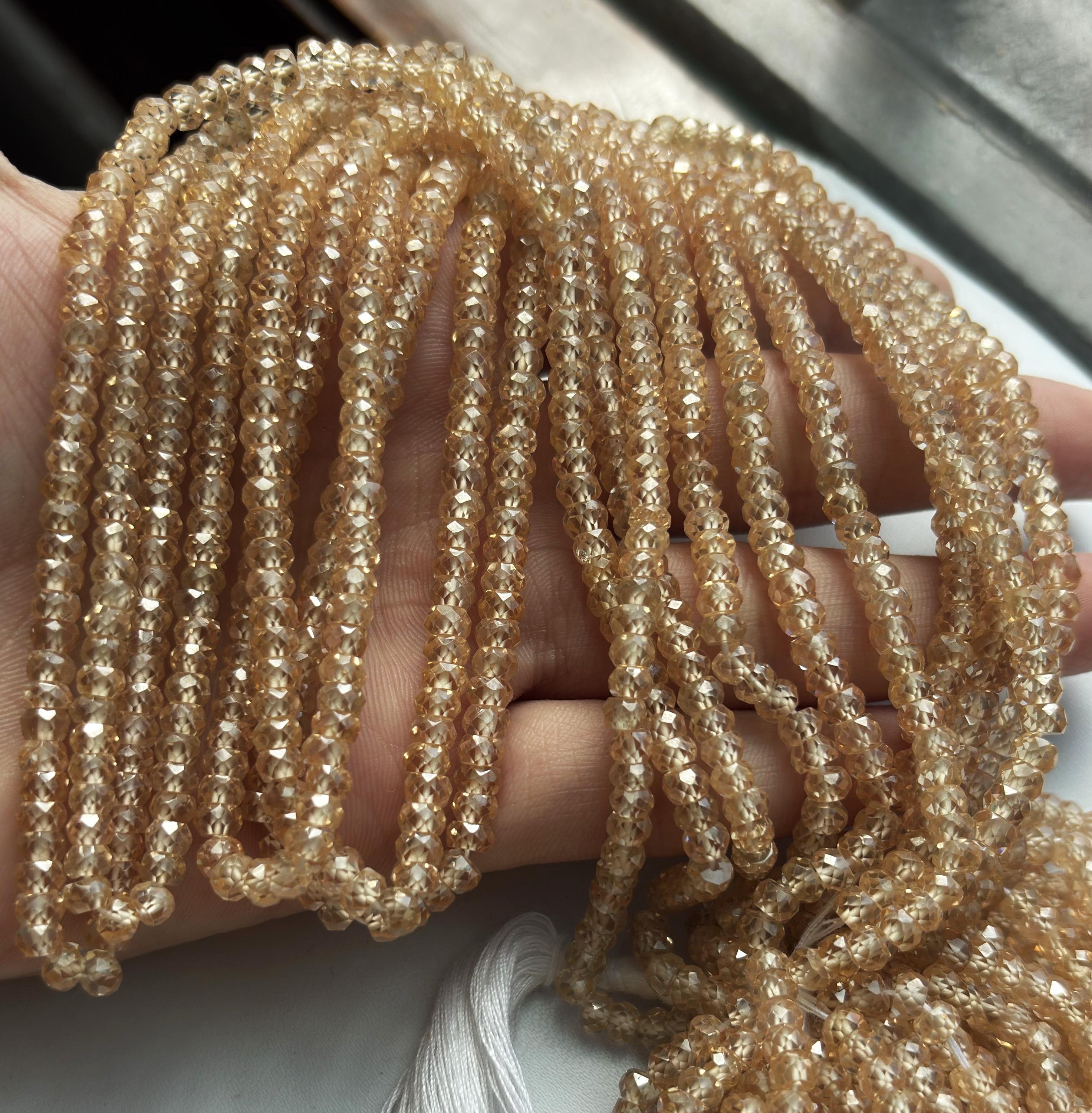 8 Inches Strand,finest Quality, Champange Zircon Faceted Rondelles,size 4.20mm