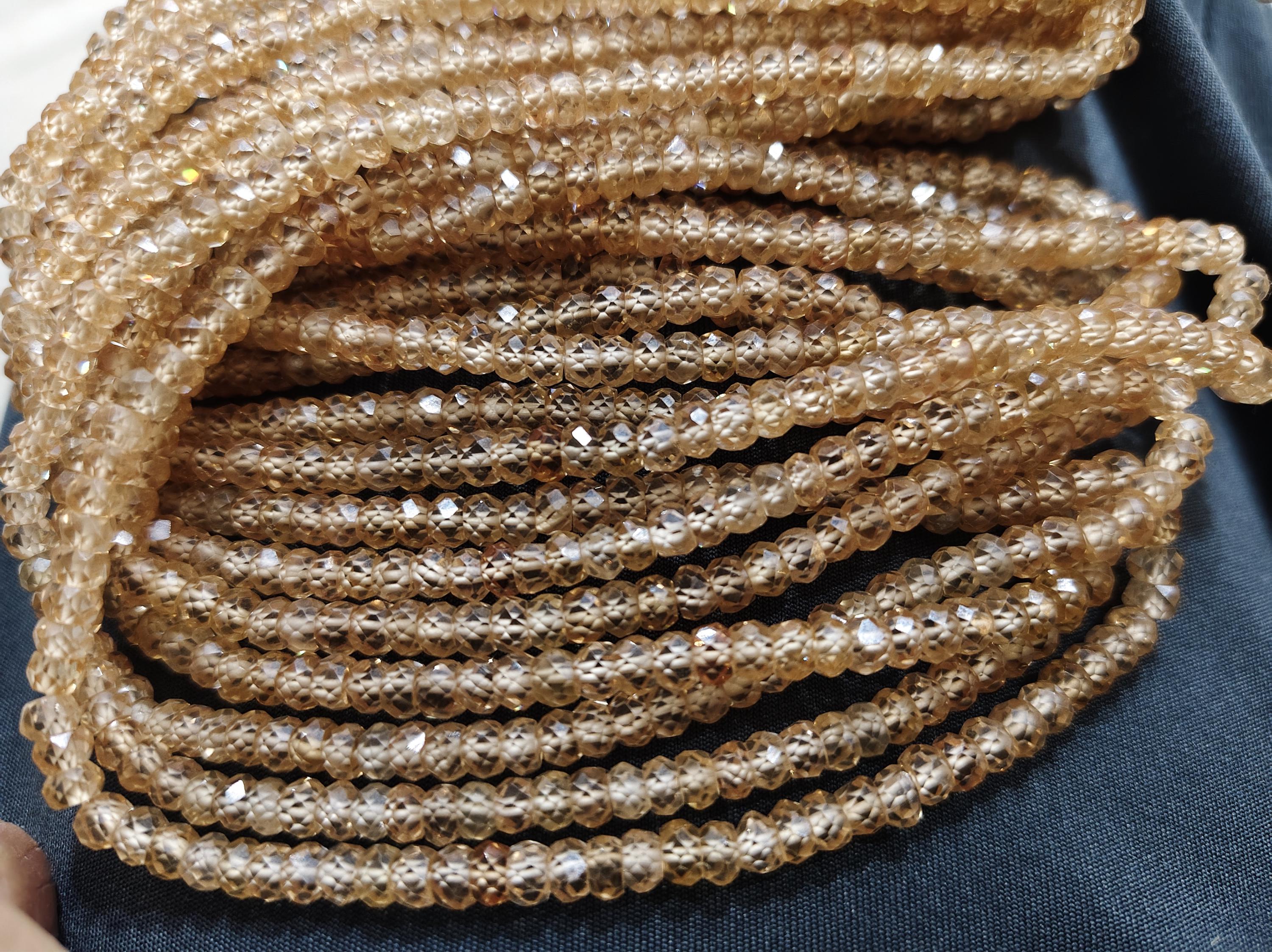 8 Inches Strand, Champagne Zircon Faceted Rondelles,size.4.20mm